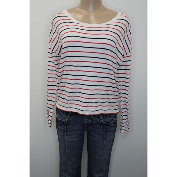 Gap Top Womens Size Large Long Sleeve Boat Neck Striped Back Slit Pullover - Picture 1 of 7